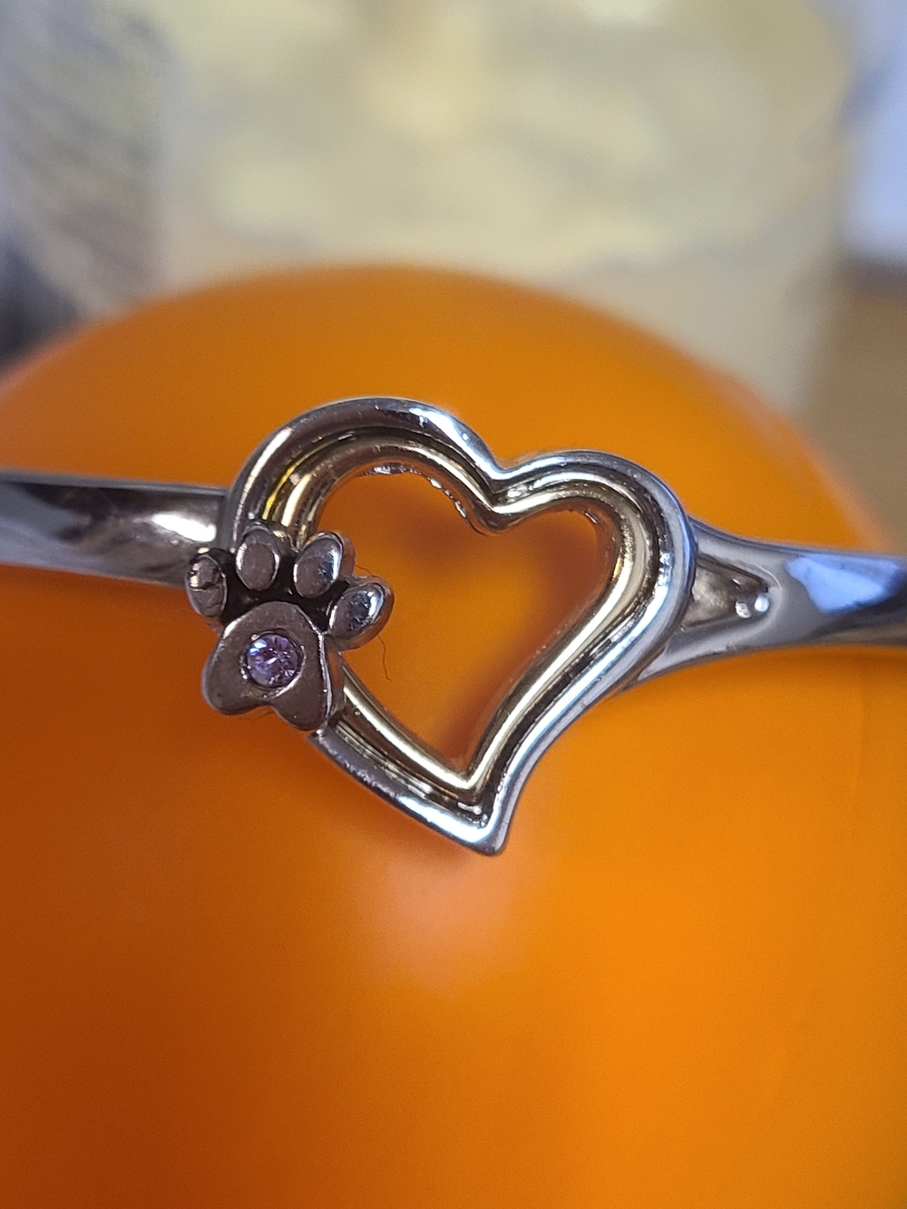 Silver Toned Heart & Paw Bracelet